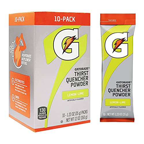 The Gatorade Company Gatorade Thirst Quencher Powder, 1.23oz Packets, Makes 20 ounces (Lemon-Lime), 1.23 Ounce (Pack of 10)