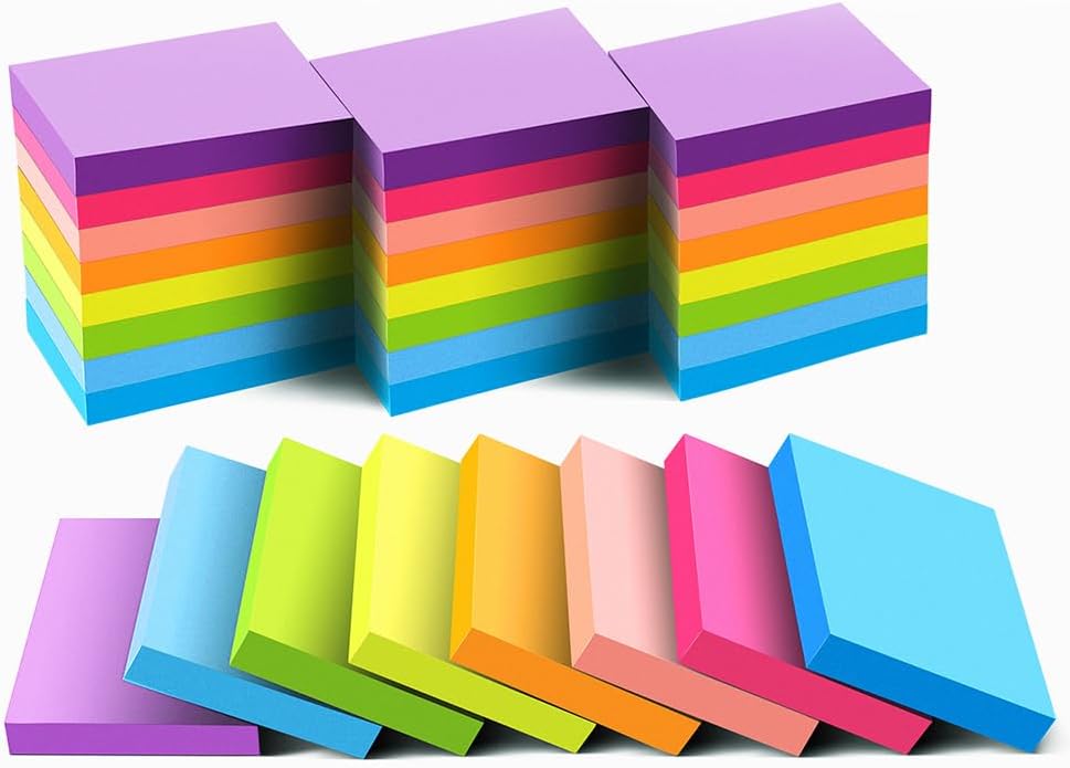 Sticky Notes 1.5x2 Inches, Bright Colors Self-Stick Pads, 24 Pack, 75 Sheets/Pad,1800 Sheets