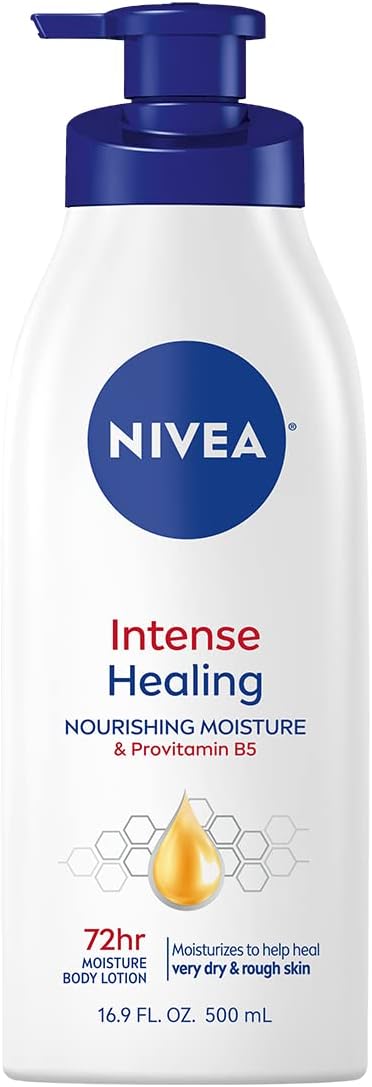 NIVEA Intense Healing Body Lotion for Dry Skin, 72-Hour Moisturizing Lotion with Deep Nourishing Serum and Provitamin B5, 16.9 Fl Oz Pump Bottle