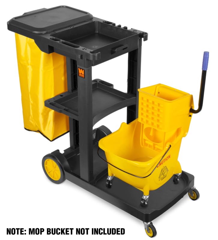 WEN Janitorial Cart with 3 Shelves and 25-Gallon Vinyl Bag (73033)