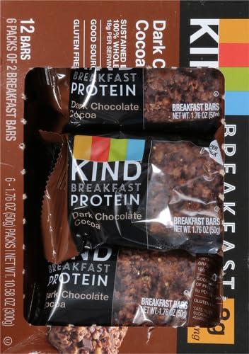 KIND Breakfast, Healthy Snack Bar, Dark Chocolate Cocoa, Gluten Free Breakfast Bars, 8g Protein, 1.76 OZ Packs (6 Count)