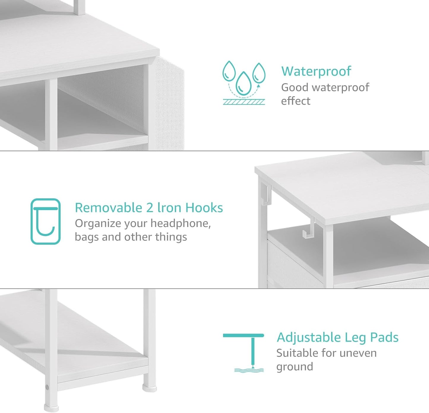 Lufeiya White Computer Desk with File Drawers Cabinet, 55 Inch Home Office Desk with Monitor Stand Shelves, Writing Study Gaming Desks with Led Lights and Power Outlets for Bedroom, White