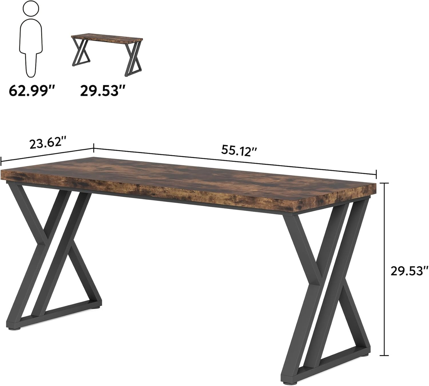 Tribesigns Writing Computer Desk, 55 inch Heavy Duty Study Desk with Z-Shaped Metal Leg, Modern Simple Home Office Computer Desk, Rustic Brown