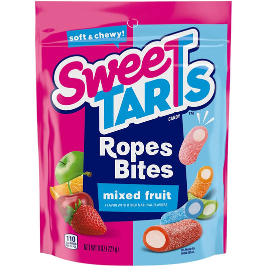 SweeTARTS Rope Bites Candy, Mixed Fruit, 8 Ounce Resealable Bag