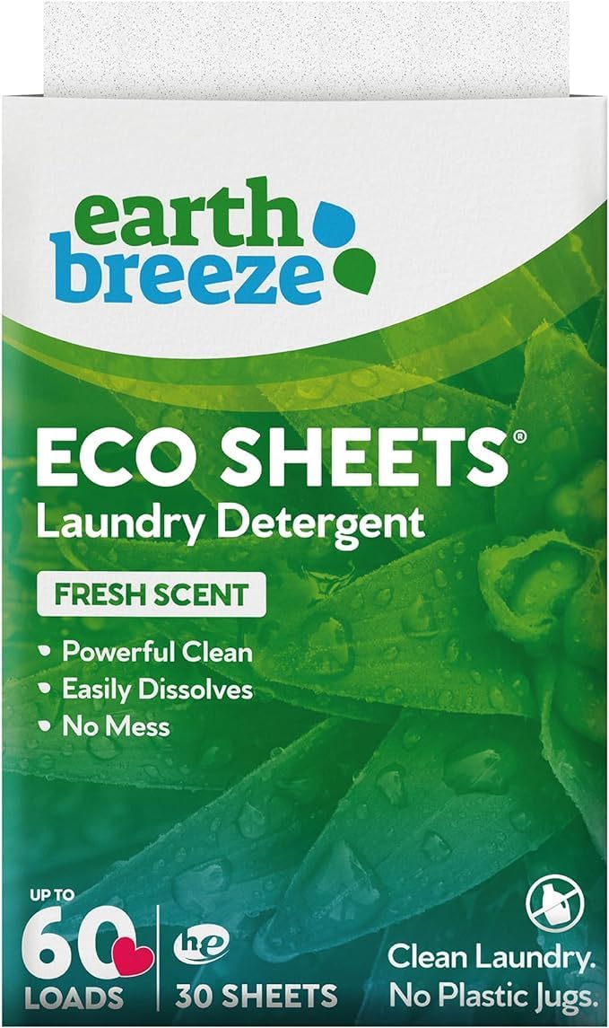 Earth Breeze Laundry Detergent Sheets Fresh Scent - 60 Loads No Plastic Jug Concentrated Laundry Detergent 30 Sheets