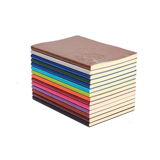 A5 Size Writing Journal Notebook, PU Leather Colorful Journals, Daily Notepad Diary Cute Journal Travel Notebooks Wide Ruled for School Supplies, 64 Sheets/128 Pages, Pack of 4, Random Colors