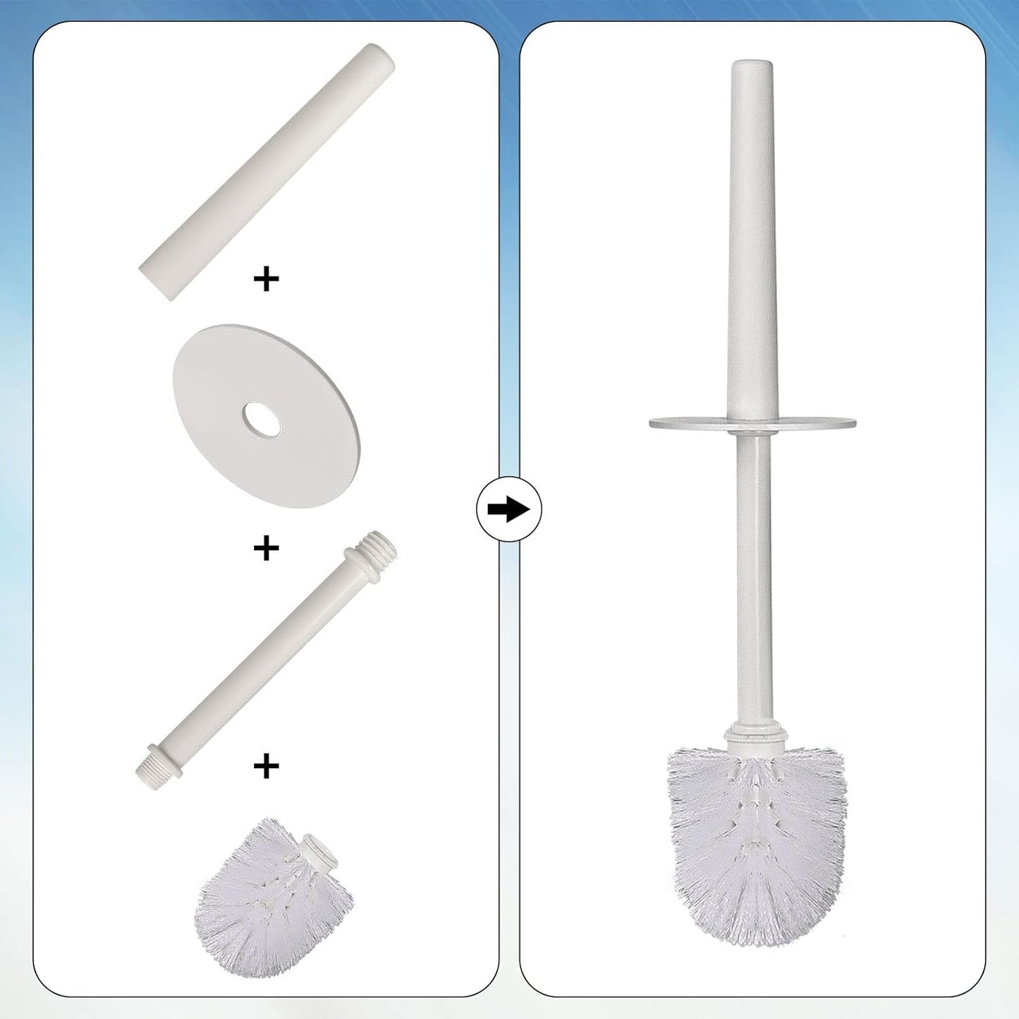 Topsky Toilet Brush,2 Pack Compact Toilet Brush & Holder Set,Plastic Round Barrel Loo Brush with 2 Replacement Toilet Brush Head,Durable for Bathroom Toilet,White