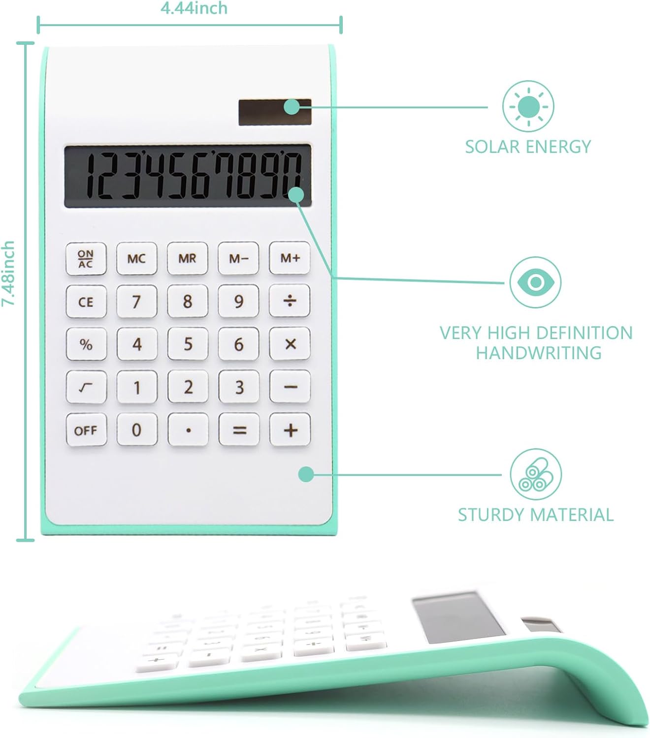 Teal Calculator, UPIHO Green Office Supplies and Accessories, 10 Digits Solar Battery Basic Office Calculator, Dual Power Desktop Calculator with Large LCD Display, Teal Office Supplies