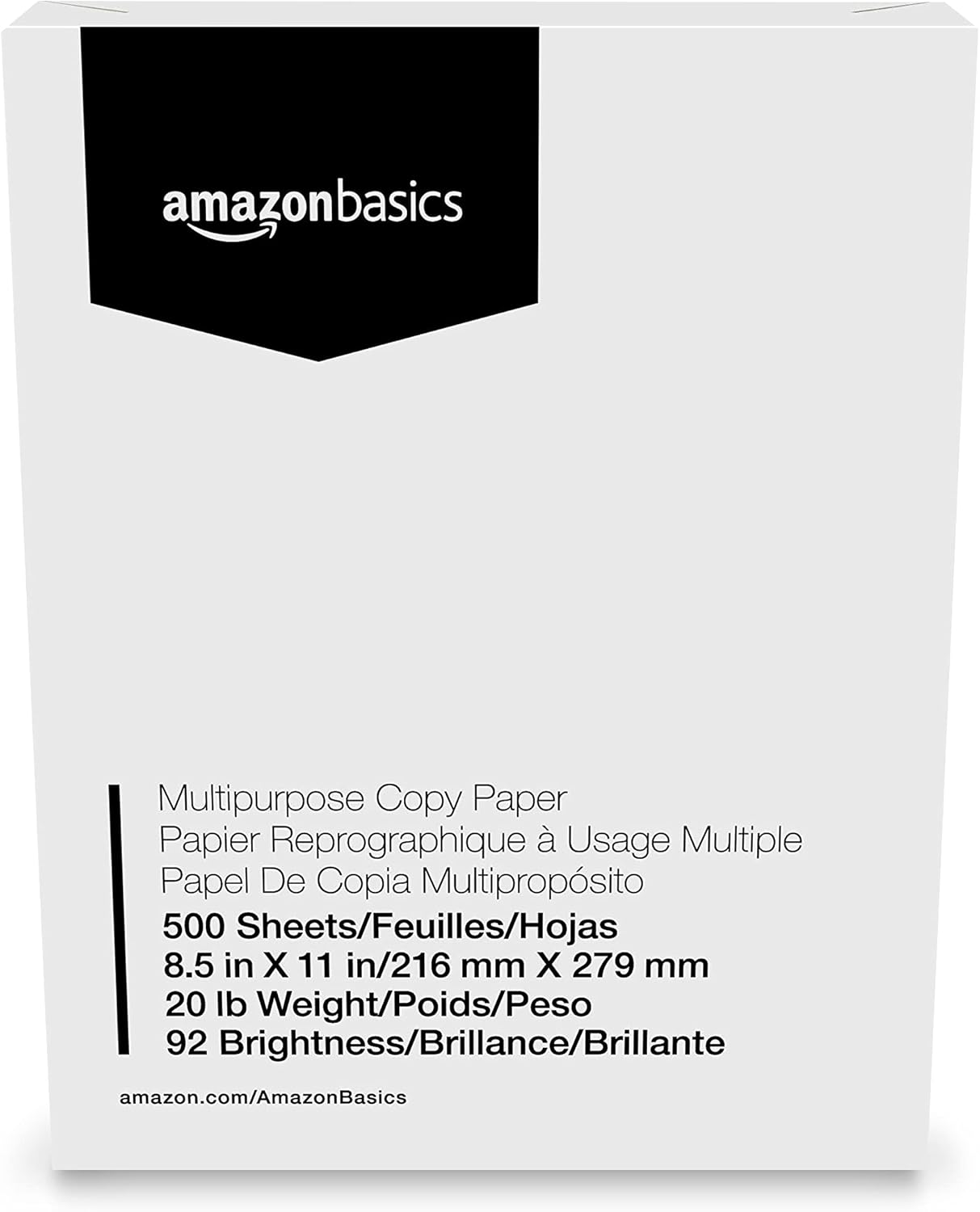 Amazon Basics Multipurpose Copy Printer Paper, 8.5" x 11", 20 lb, 3 Reams, 1500 Sheets, 92 Bright, White