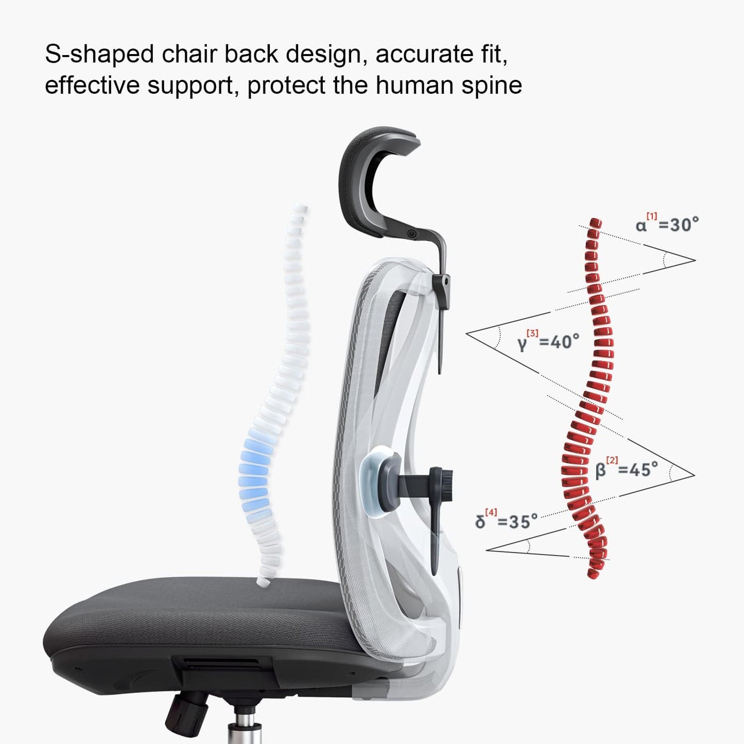 SIHOO M18 Ergonomic Office Chair for Big and Tall People Adjustable Headrest with 2D Armrest Lumbar Support and PU Wheels Swivel Tilt Function Black