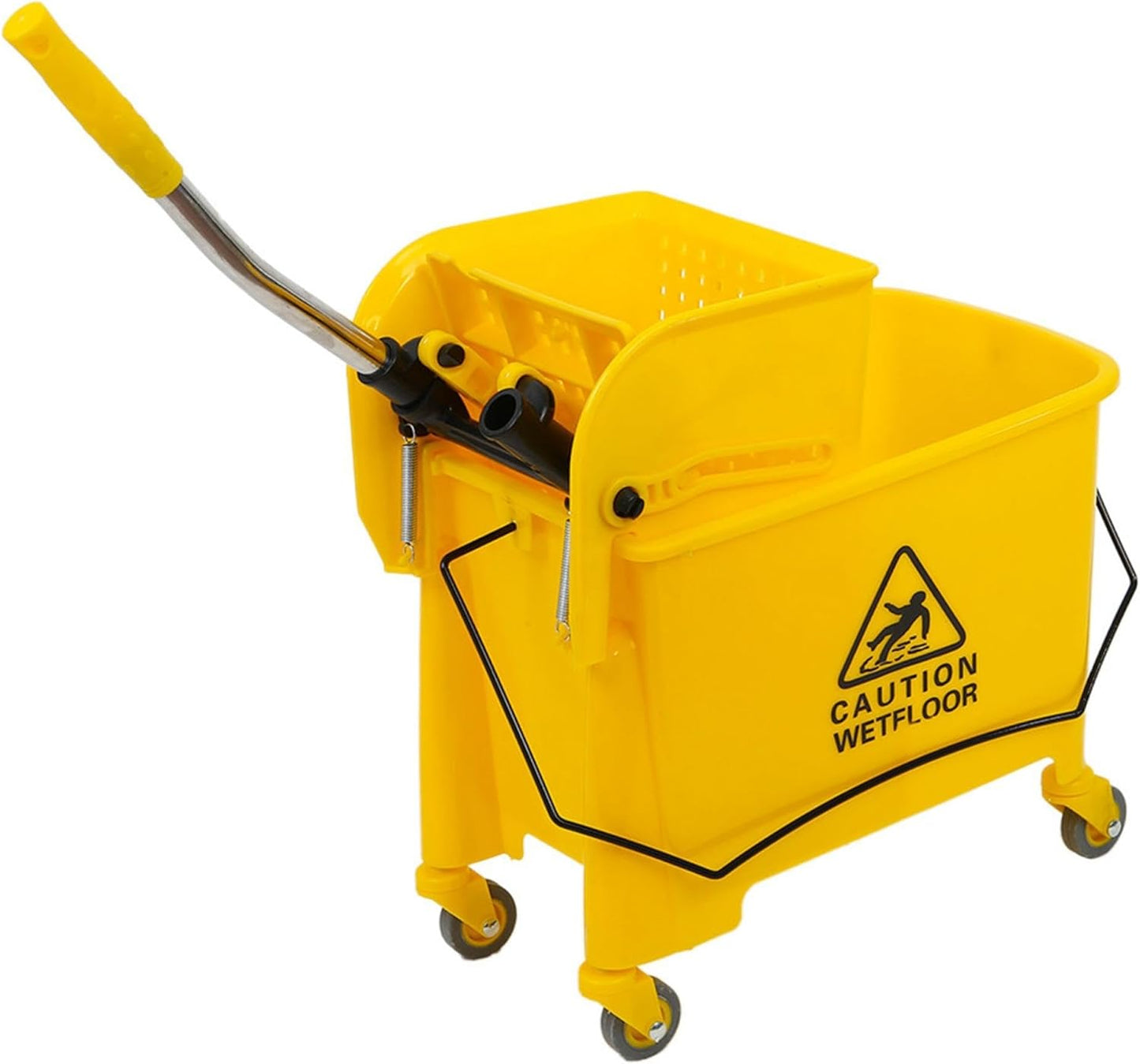 Mop Bucket & Side Wringer Combo, Heavy Duty & Commercial Janitorial Cart Spring Wringer on Wheels for Home & Industrial Cleaning Commercial Mop Bucket for Business, Durable, Yellow