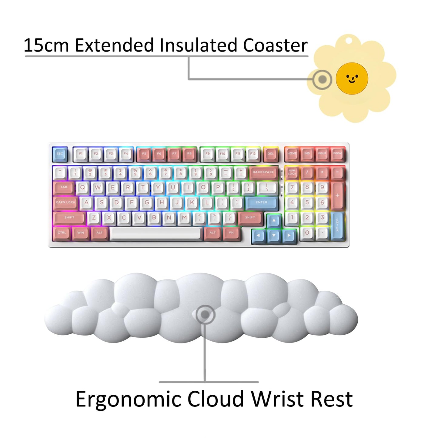 Keyboard Wrist Rest Pad, Ergonomic Design Effective Wrist Pain Relief Arm Rest Desk, Cute Cloud Decoration Gift for Office, Study, Computer Game Table Mouse Accessories (Green+White)