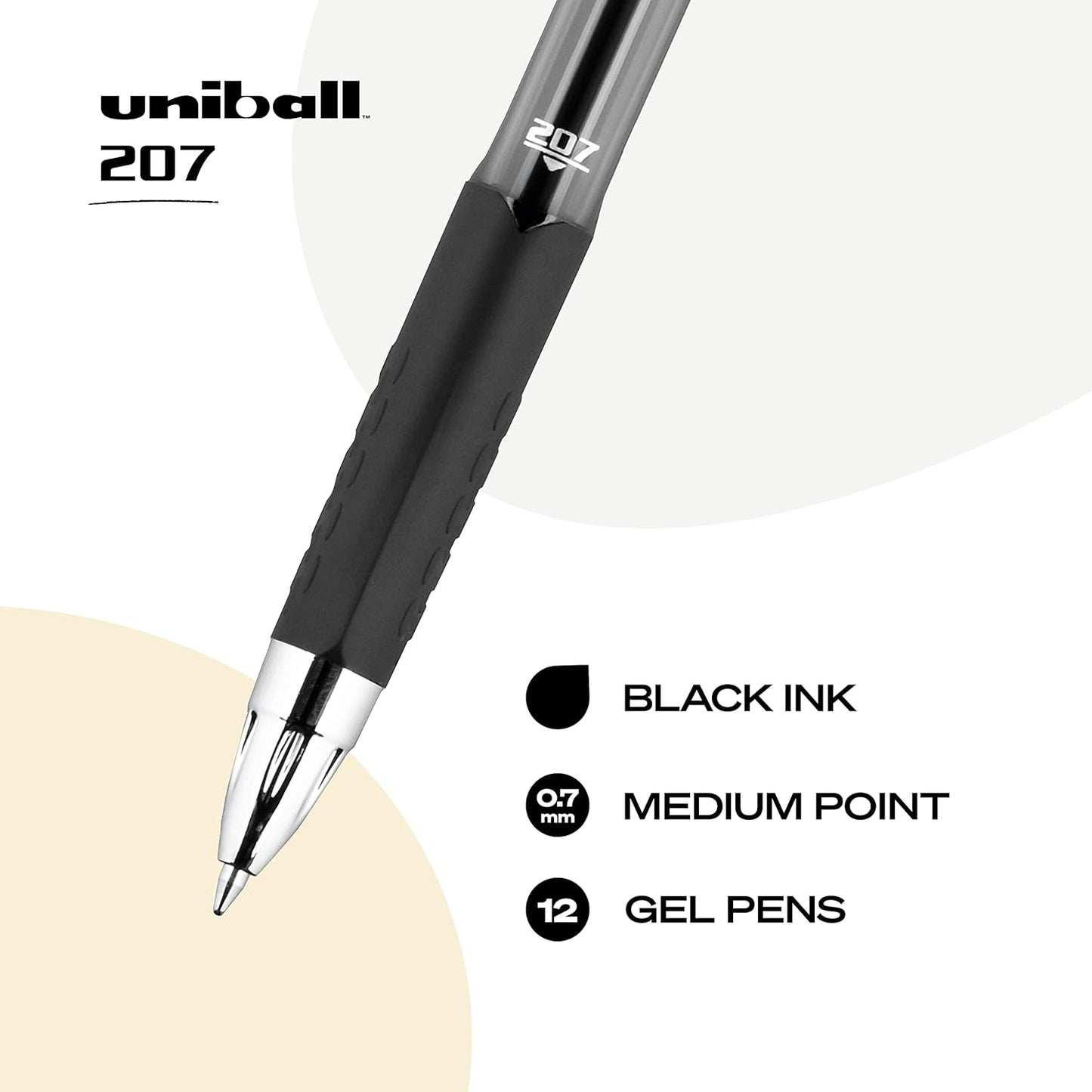 Black Retractable Gel Pens 12 Pack with Medium Points, Uni-Ball 207 Signo Click Pens are Fraud Proof and the Best Office Pens, Nursing Pens, Business Pens, School Pens, and Bible Pens