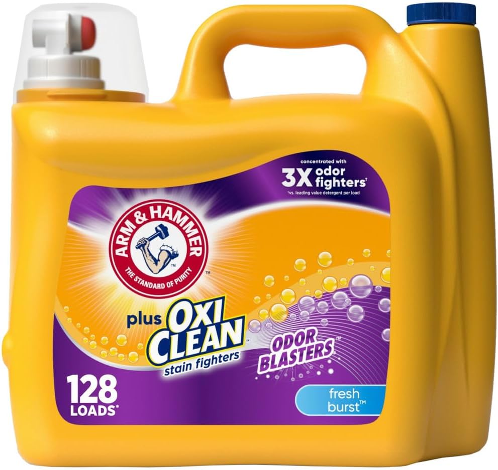 Arm & Hammer Plus OxiClean Odor Blasters Fresh Burst, 128 Loads Liquid Laundry Detergent, 166.5 Fl oz