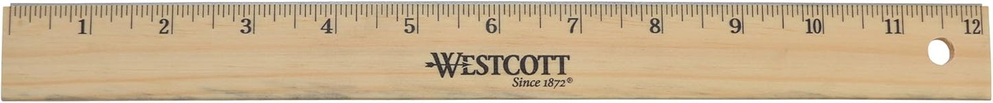 Westcott 12" Beveled Edge Wood Ruler, Pack of 4 (17142)