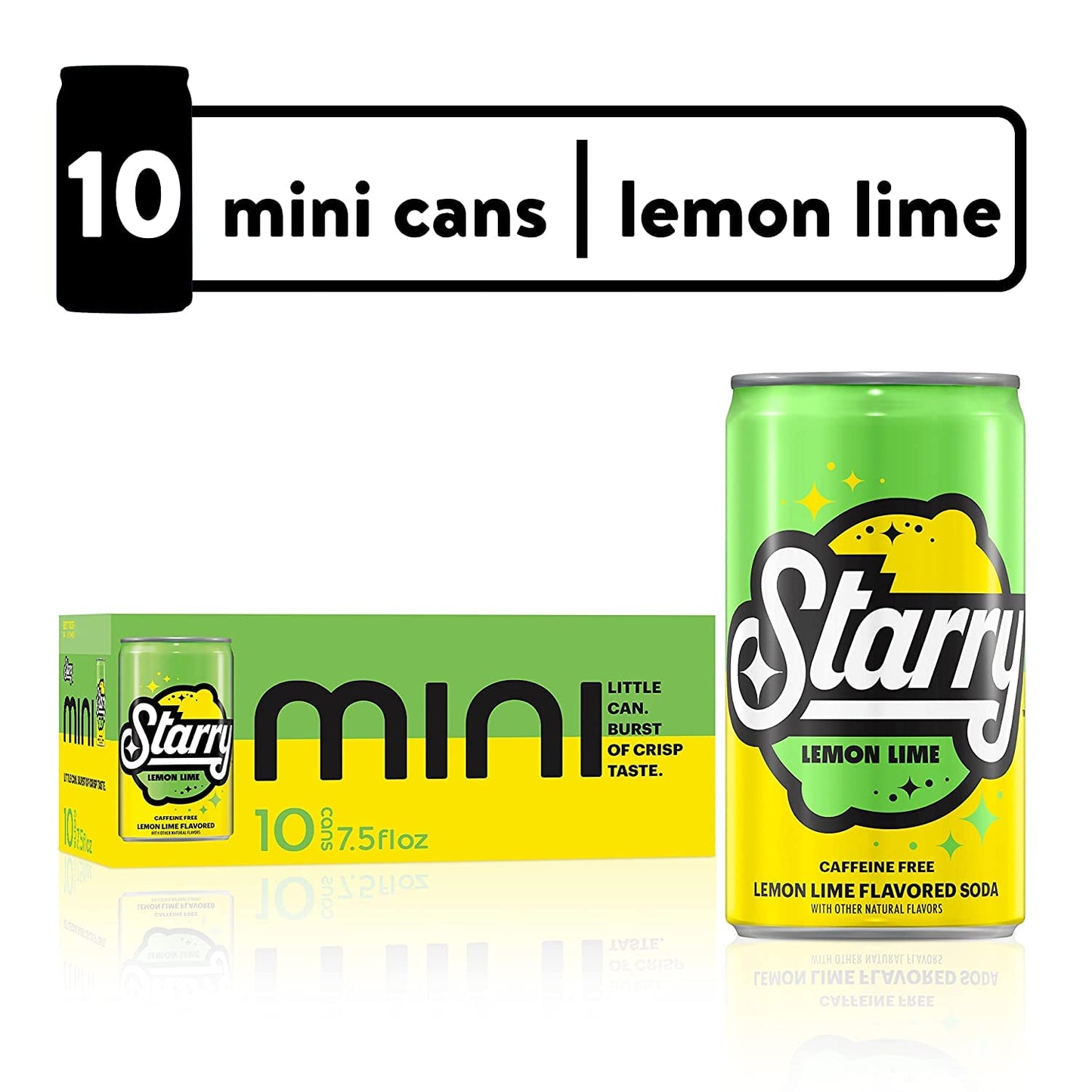 Starry Lemon Lime Soda, Caffeine Free, Mini Cans, 7.5 Fl Oz (Pack of 10)