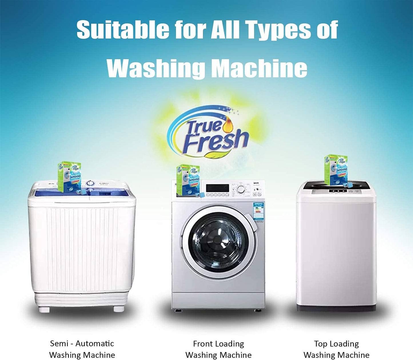 True Fresh Washing Machine Cleaner Tablets 25-Pack - Deep Cleaning Washer Cleaner Tablets for Top Loader, Front Load & HE - Cleans Drum, Tub seal & other Parts Descaler & septic safe