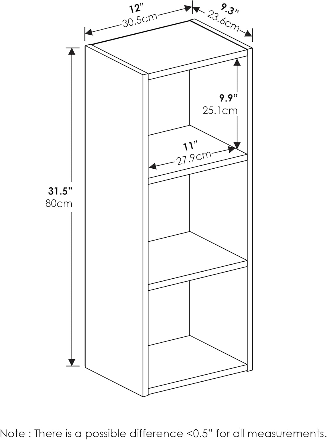 Furinno Pasir 3-Tier No Tool Assembly Open Shelf Bookcase, White