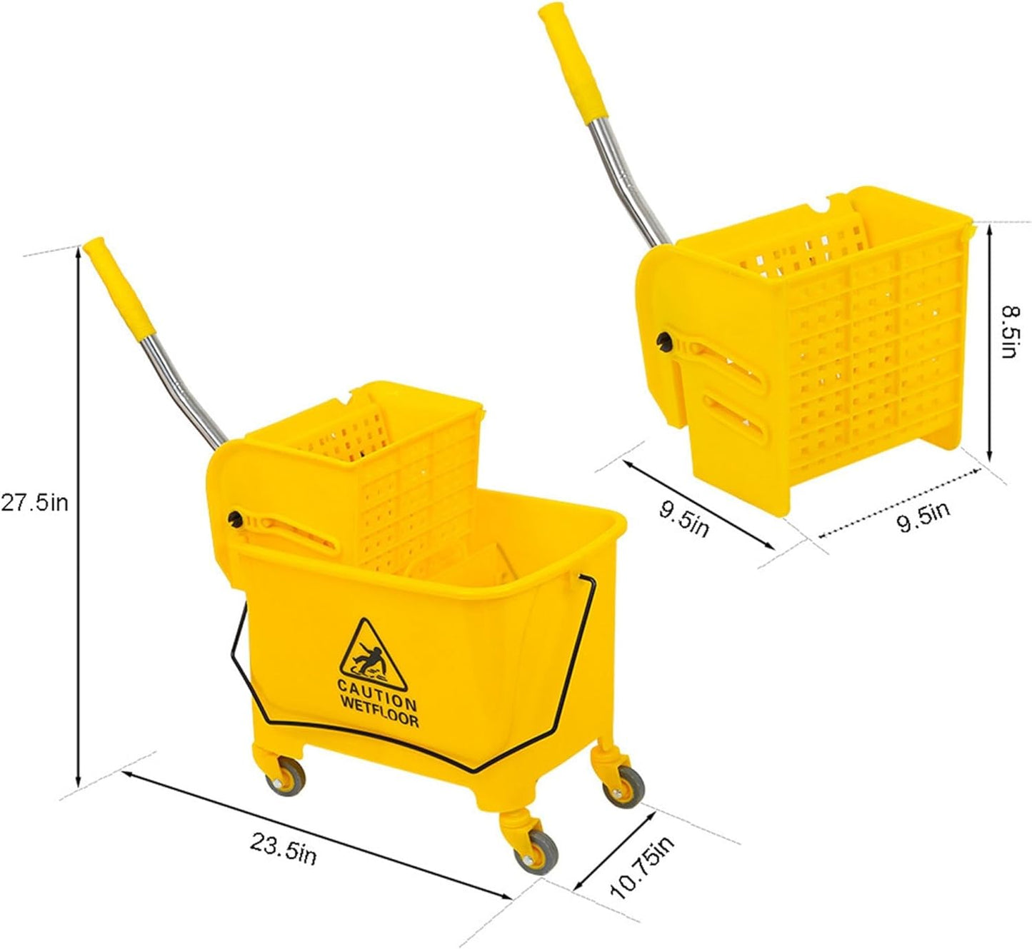 Mop Bucket & Side Wringer Combo, Heavy Duty & Commercial Janitorial Cart Spring Wringer on Wheels for Home & Industrial Cleaning Commercial Mop Bucket for Business, Durable, Yellow