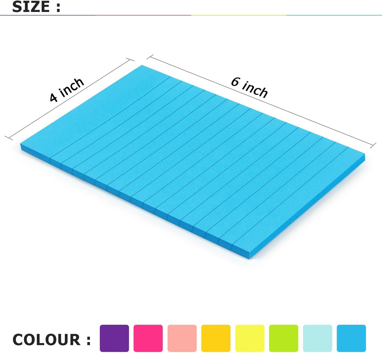 8 Pads Lined Sticky Notes 4x6 Sticky Notes with Lines Self-Stick Note Pads 8 Bright Multi Colors, 35 Sheet/Pad