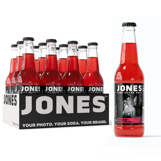 Jones Soda Co. Strawberry Lime Soda Flavor | 100% Cane Sugar Soda | Craft Soda Pop | Soda Soft Drinks | 12 Oz Glass Bottle Soda | 12 Pack Soda