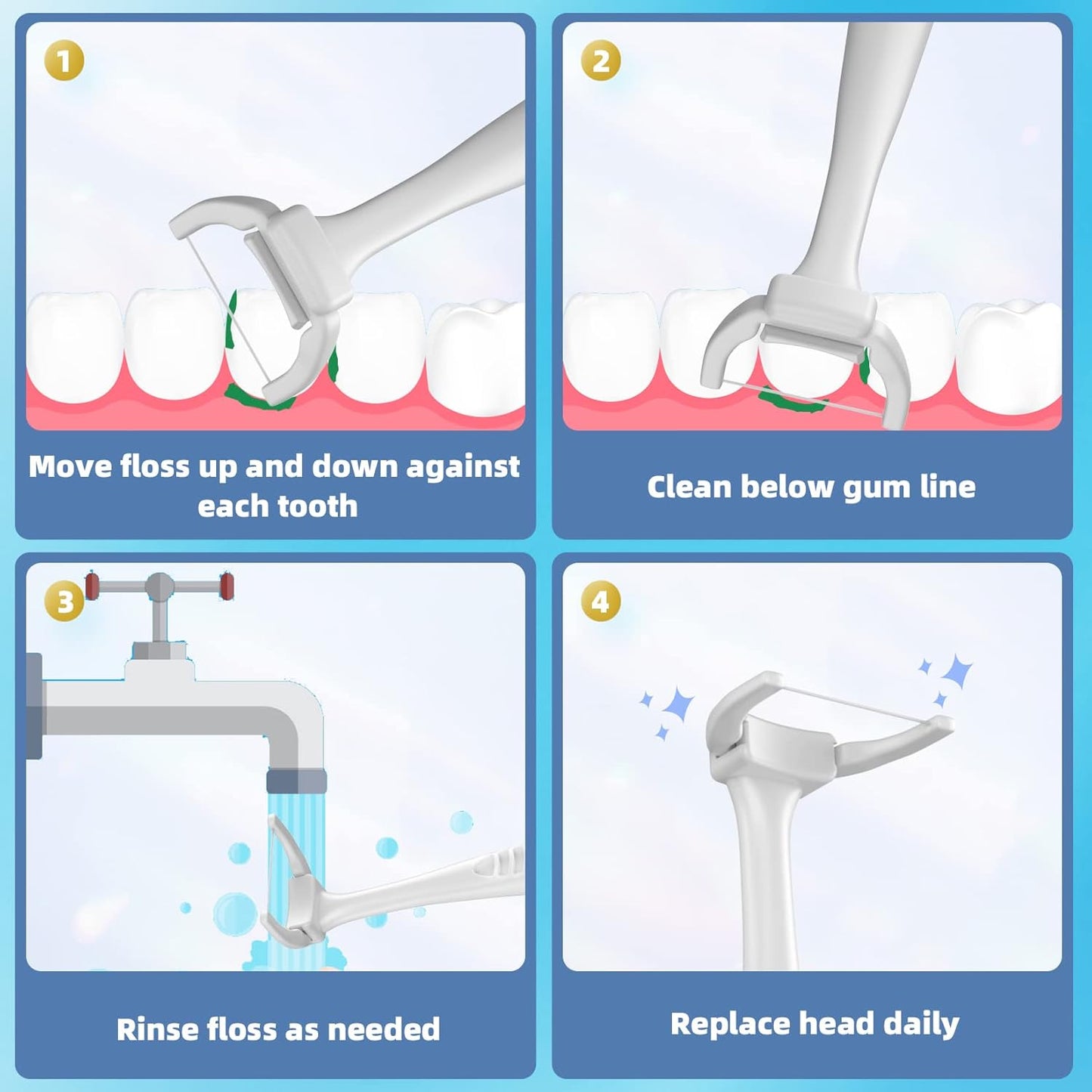 Dental Floss Clean Dental Flossers Kit with 1 Handles and 60 flosser Refill Heads Cool Mint Flavor