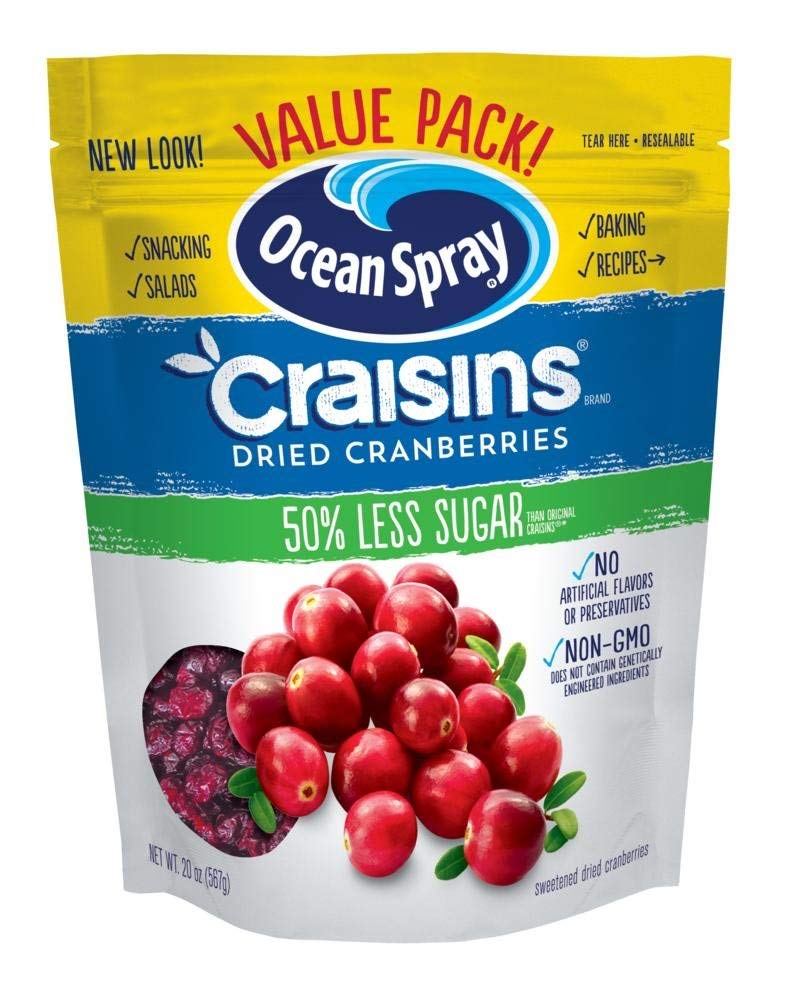 Ocean Spray Craisins Dried Cranberries, Reduced Sugar, 20 Ounce