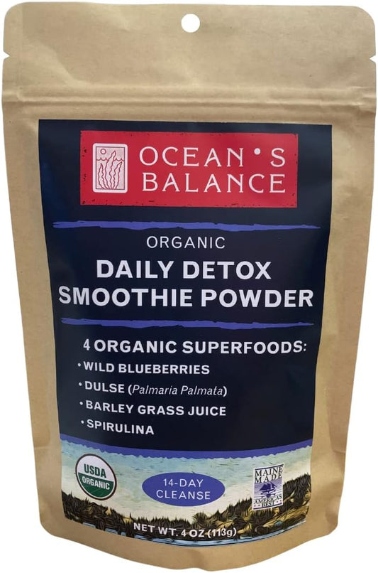 Ocean's Balance Daily Detox Smoothie Powder with Blueberry, Spirulina, Dulse Seaweed & Barley Grass Juice Powder — Easily Digested Smoothie Mix for 14-Day Detox Cleanse (4 oz - 1 Pack)