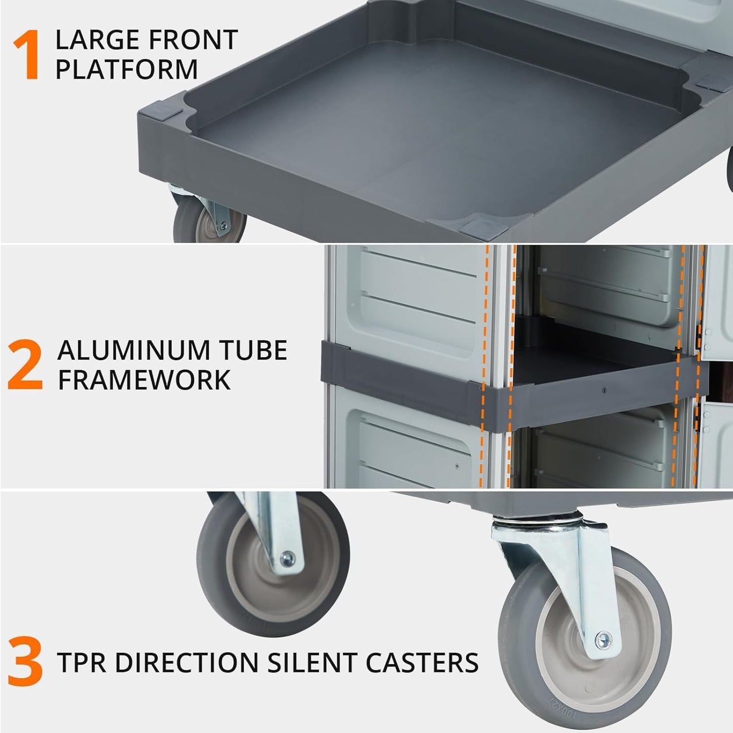 Garvee Commercial Janitorial Cart with 2 Cabinet, Commercial Traditional Janitorial 3-Shelf Cleaning Cart on Wheels with Cover and Vinyl Bag, Custodial Cart, Housekeeping Carts for Hotels Apartment