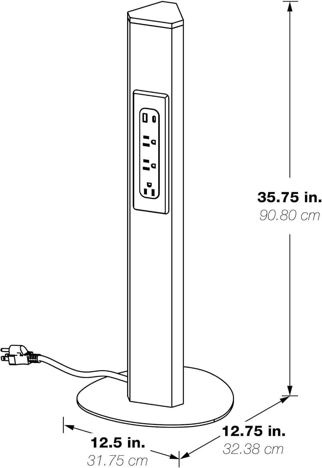 Office Star Power Anywhere Freestanding Station for USB Type-A and C, and 3 A/C Outlets, Silver