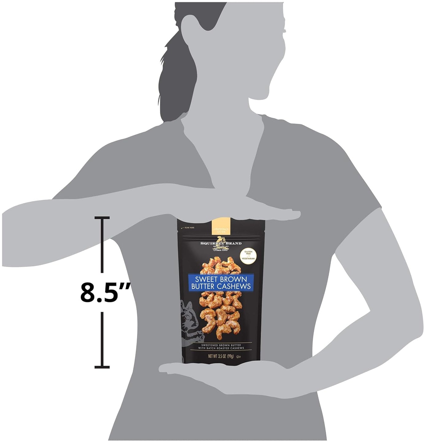 Squirrel Brand Sweet Brown Butter Cashews, 3.5 Ounces Resealable Bag, Gluten Free, Vegetarian