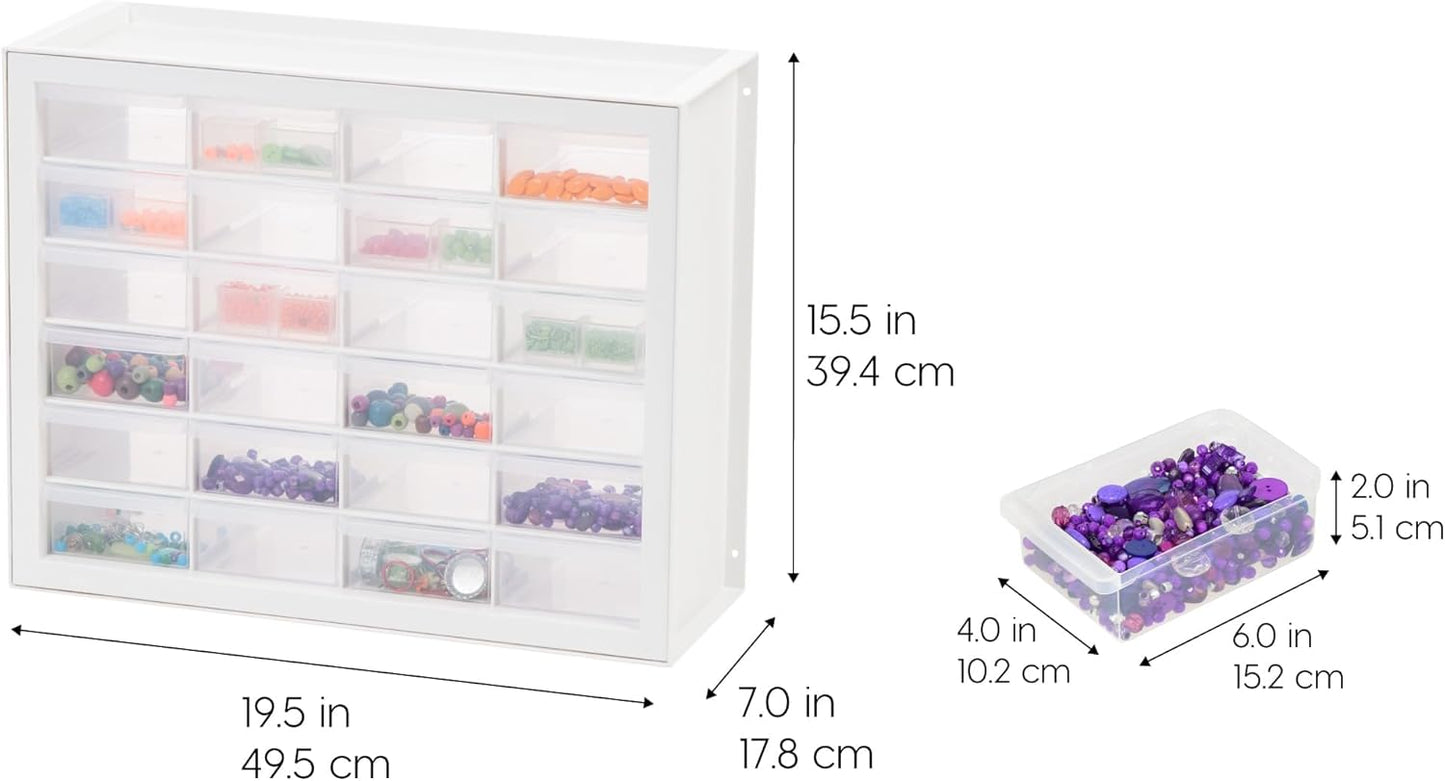 IRIS USA 24 Storage Drawer Organizer, Craft Cabinet Storage, Craft Organizers and Storage Drawer, Art Storage Cabinets, Small Parts, Nuts and Bolts, Tool Organizer Storage, Scrapbook Art Hobby - White