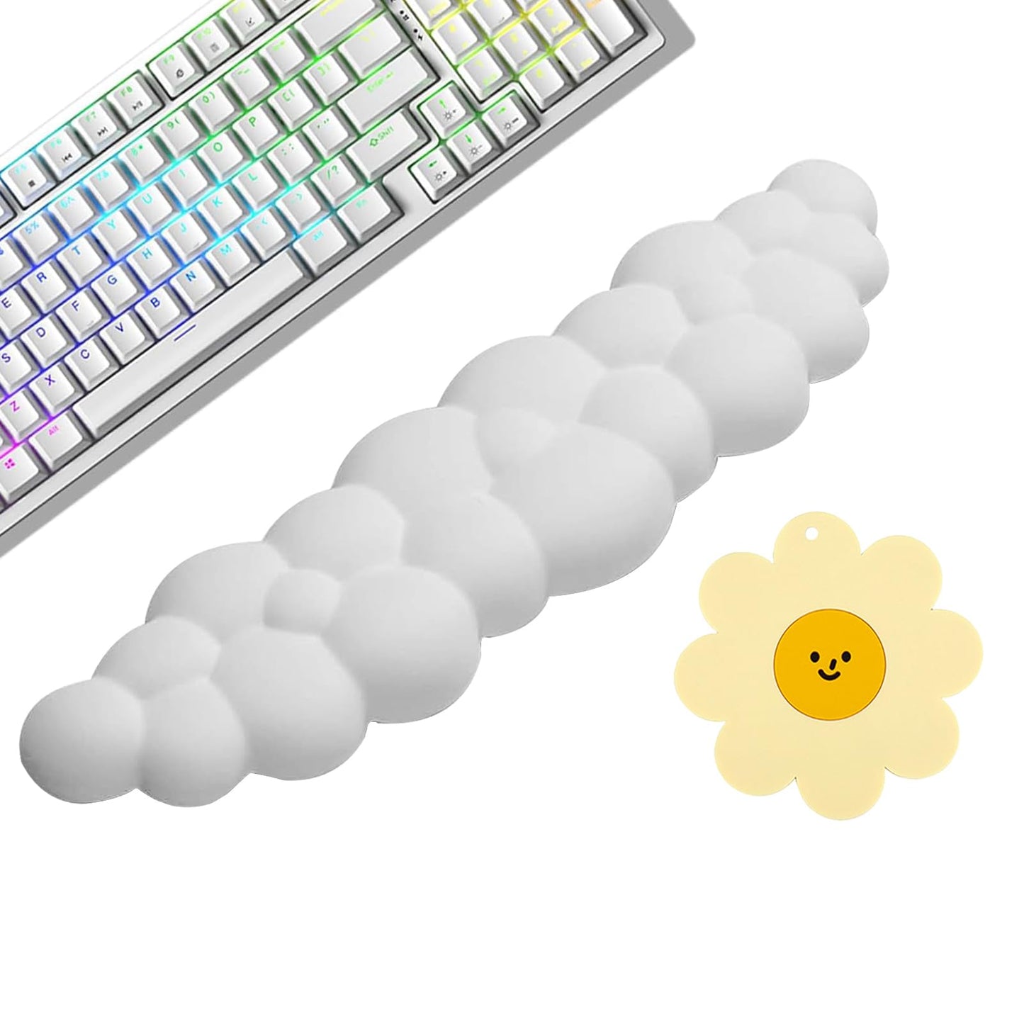 Keyboard Wrist Rest Pad, Ergonomic Design Effective Wrist Pain Relief Arm Rest Desk, Cute Cloud Decoration Gift for Office, Study, Computer Game Table Mouse Accessories (Green+White)