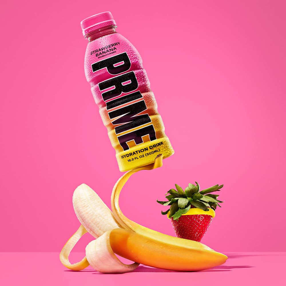 PRIME Hydration STRAWBERRY BANANA | Sports Drinks | Electrolyte Enhanced for Ultimate Hydration | 250mg BCAAs | B Vitamins | Antioxidants | 1g Of Sugar | 16.9 Fluid Ounce | 12 Pack