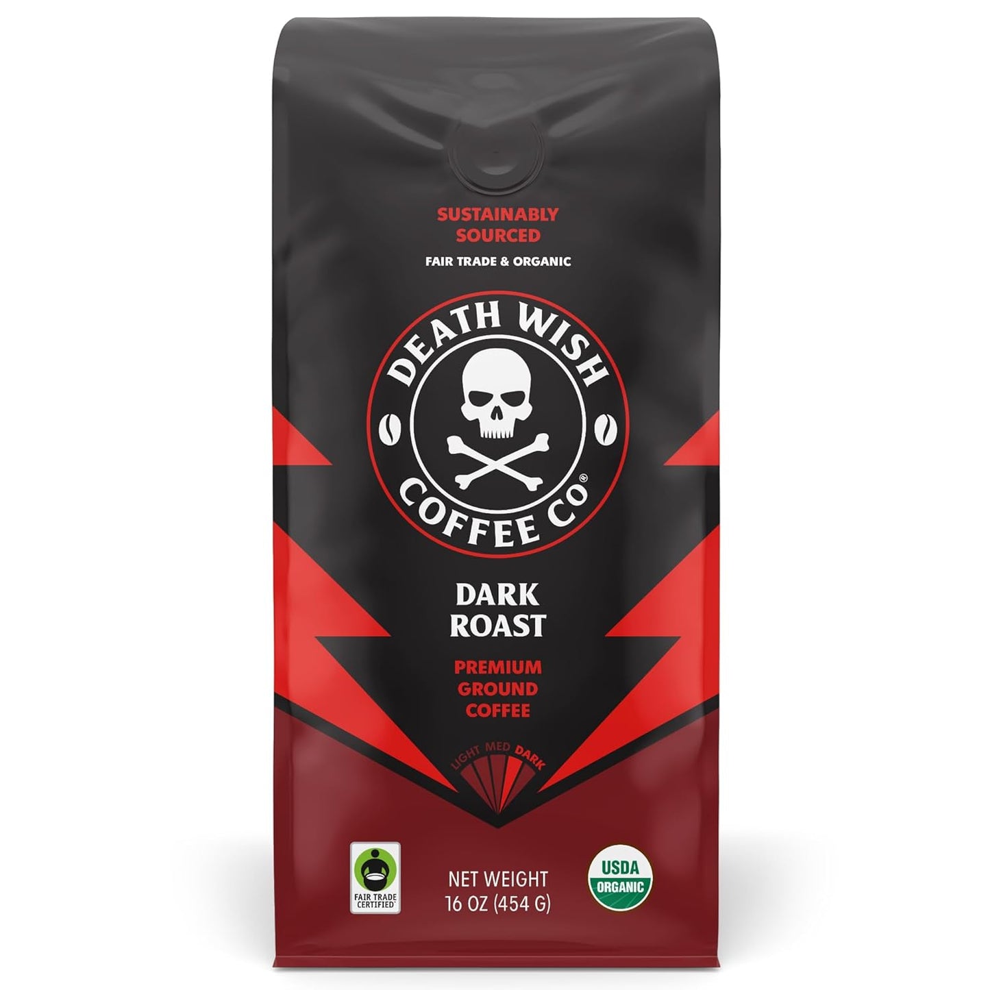 Death Wish Coffee Co., Organic and Fair Trade Dark Roast Ground Coffee, 16 oz