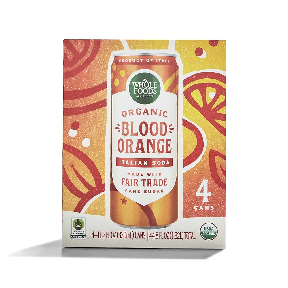 Whole Foods Market 4 Pack Organic Italian Soda, Blood Orange, 11.2 Fluid Ounce (Pack of 4)