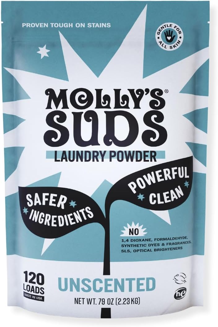 Molly's Suds Original Laundry Detergent Powder | Natural Laundry Detergent Powder for Sensitive Skin | Earth-Derived Ingredients, Stain Fighting | 120 Loads (Unscented)