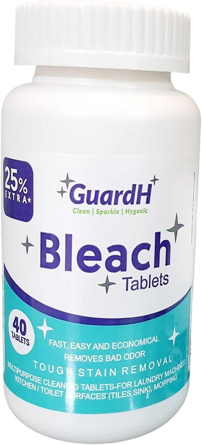 Bleach Tablets - 40 count. Bleach for laundry and multipurpose cleaning. Liquid bleach Alternative. Used for kitchen surfaces, bathroom tiles and toilet bowl cleaning.