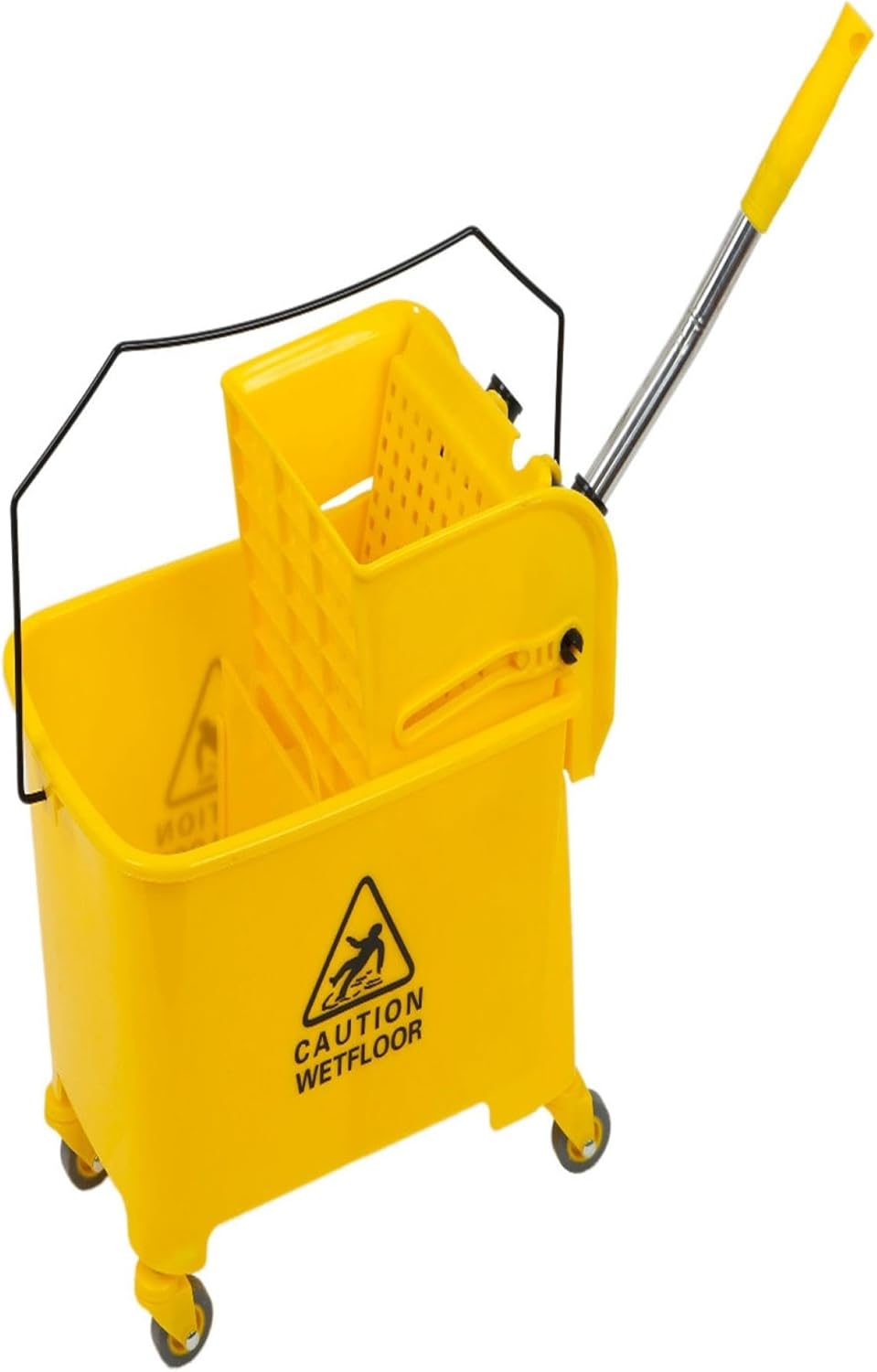 Mop Bucket & Side Wringer Combo, Heavy Duty & Commercial Janitorial Cart Spring Wringer on Wheels for Home & Industrial Cleaning Commercial Mop Bucket for Business, Durable, Yellow