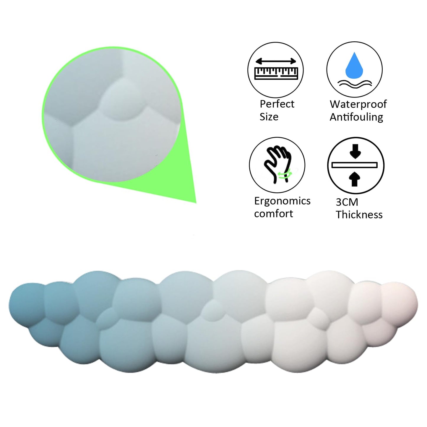 Keyboard Wrist Rest Pad, Ergonomic Design Effective Wrist Pain Relief Arm Rest Desk, Cute Cloud Decoration Gift for Office, Study, Computer Game Table Mouse Accessories (Green+White)