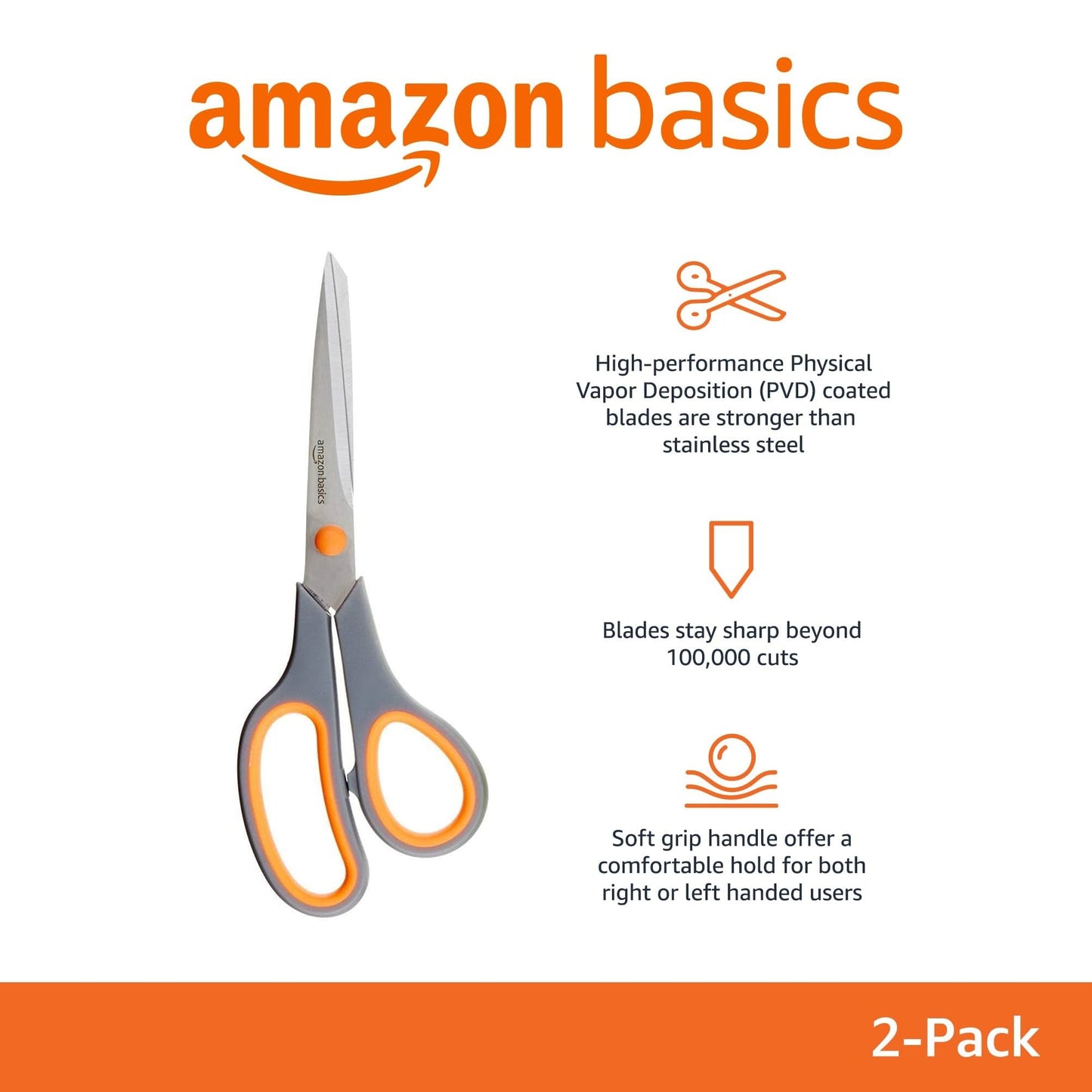 Multipurpose, Comfort Grip, PVD Coated, Stainless Steel Office Scissors, Grey 1 pack