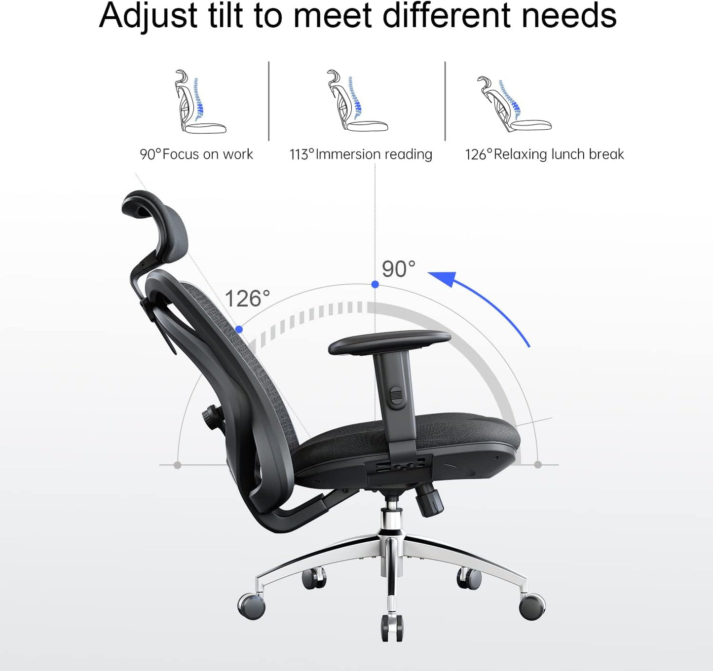 SIHOO M18 Ergonomic Office Chair for Big and Tall People Adjustable Headrest with 2D Armrest Lumbar Support and PU Wheels Swivel Tilt Function Black