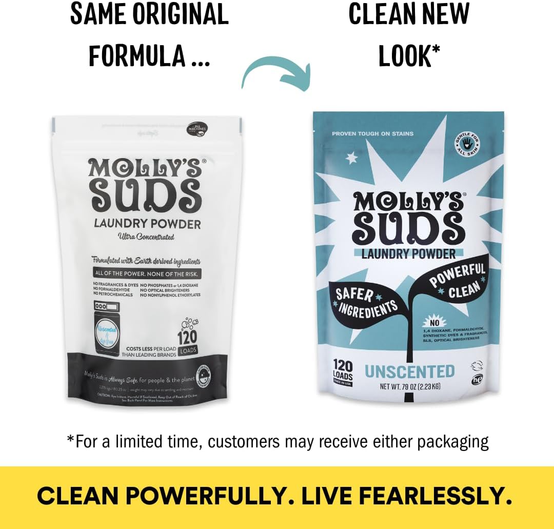 Molly's Suds Original Laundry Detergent Powder | Natural Laundry Detergent Powder for Sensitive Skin | Earth-Derived Ingredients, Stain Fighting | 120 Loads (Unscented)