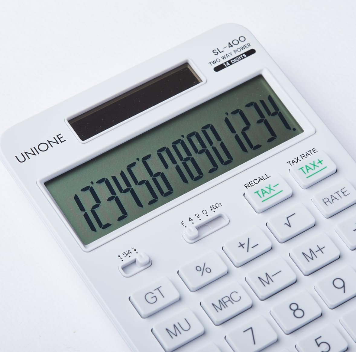 14 Digits Desktop White Calculator with a Bright LCD, Dual Power Handheld Desktop. Color. Business, Office, High School