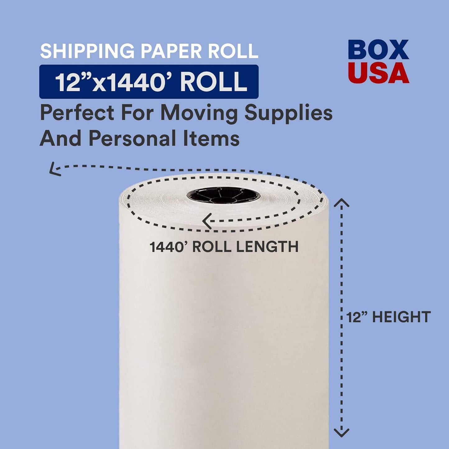 BOX USA Packing Paper Roll 1440'L x 12"W - 1,000 Sheets 17” Long Equivalent - Large White Newsprint for Shipping, Packaging, Storage and Moving Supplies