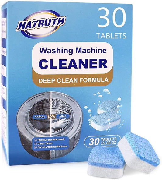 NATRUTH Washing Machine Cleaner Descaler 30 Pack Deep Cleaning Washer cleaner Tablets For HE Front Loader & Top Load Washer