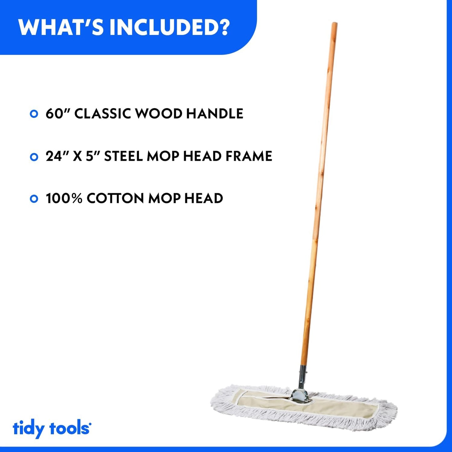 Commercial Dust Mop & Floor Sweeper, 24 in. Dust Mop for Hardwood Floors, Cotton Reusable Dust Mop Head, Wooden Broom Handle, Industrial Dry Mop for Floor Cleaning & Janitorial Supplies…