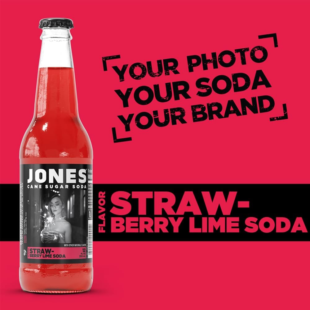 Jones Soda Co. Strawberry Lime Soda Flavor | 100% Cane Sugar Soda | Craft Soda Pop | Soda Soft Drinks | 12 Oz Glass Bottle Soda | 12 Pack Soda