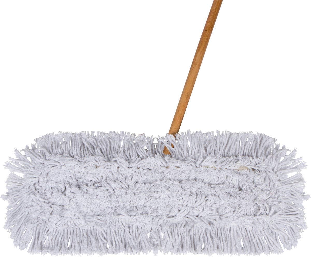 Commercial Dust Mop & Floor Sweeper, 24 in. Dust Mop for Hardwood Floors, Cotton Reusable Dust Mop Head, Wooden Broom Handle, Industrial Dry Mop for Floor Cleaning & Janitorial Supplies…