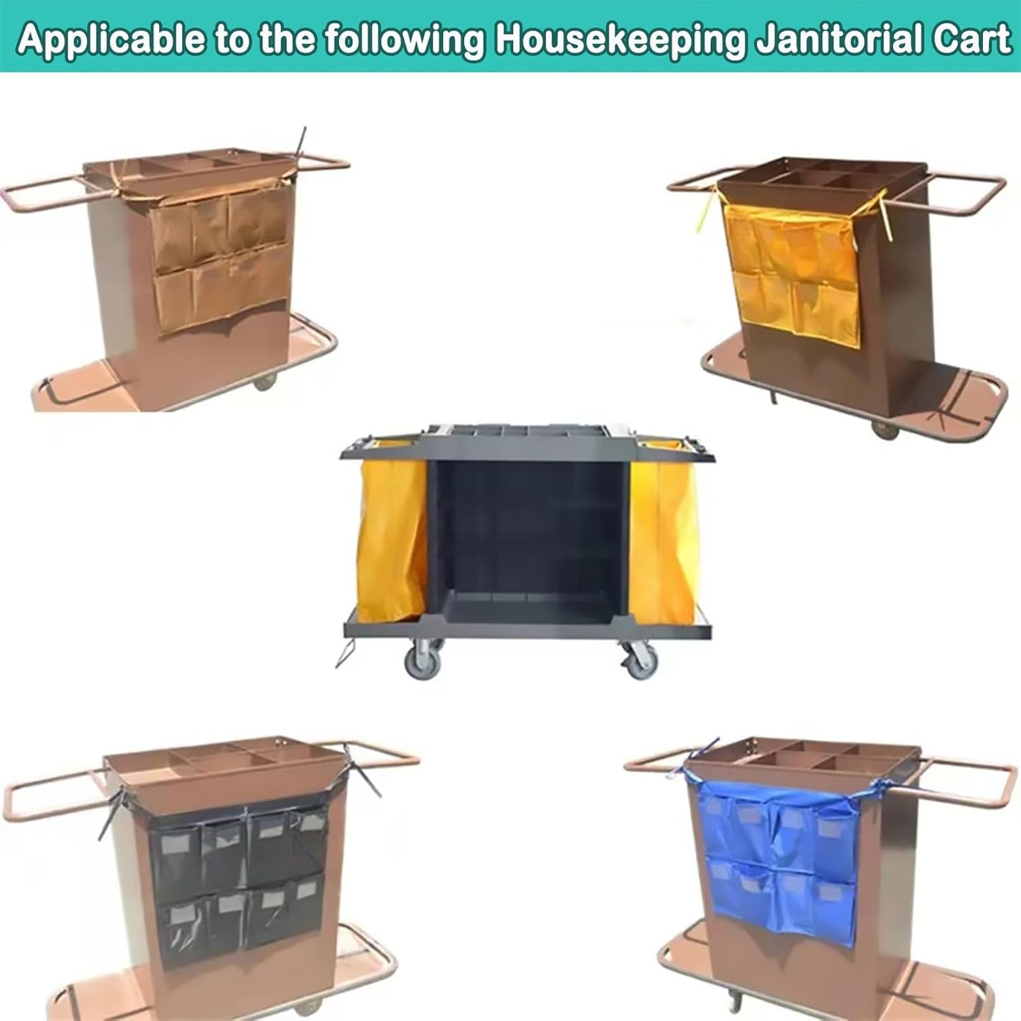 Replacement Janitorial Cart Bag, Waterproof Thickened Commercial 8-Pocket Housekeeping Cart Organizer Housekeepers Cart Sorting Pocket, Fits Any Cart Used for Material Storage Transport